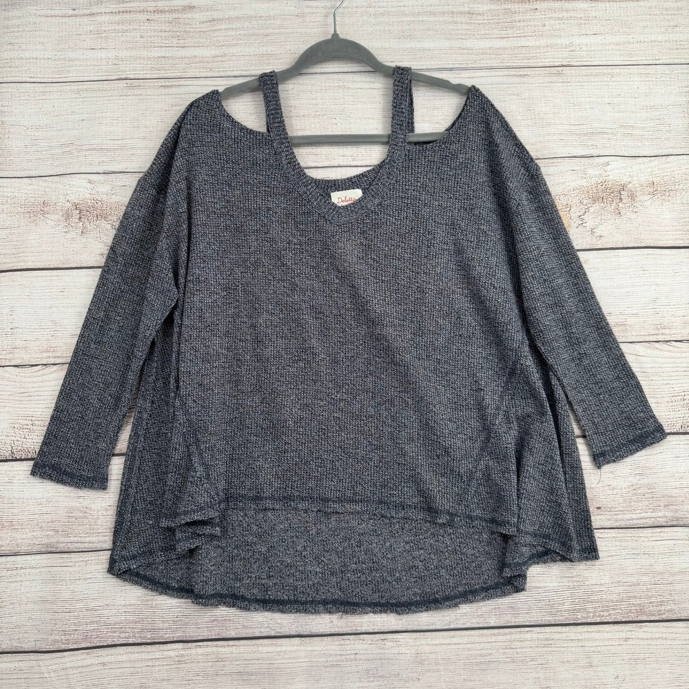 Anthropologie Deletta Sweater Womens Medium Gray Cold Shoulder High Low Knit